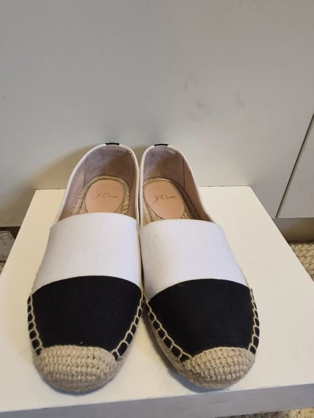 New J.Crew Navy White Canvas Colorblock Espadrilles Loafers Sz. 7.5 Ret $120